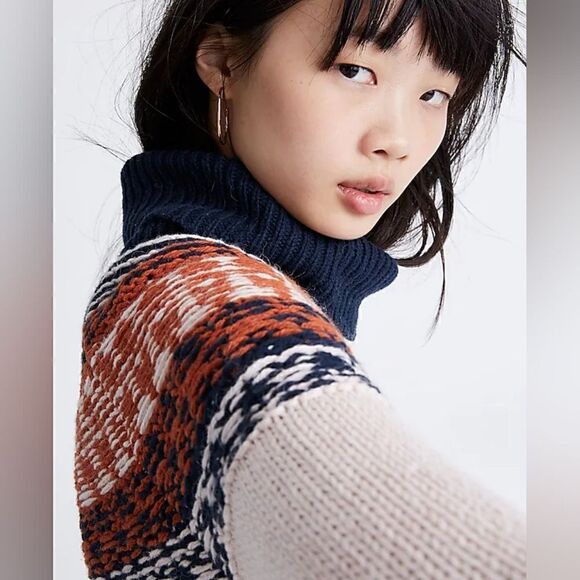 Madewell Brookdale Fair Isle Turtleneck Sweater Avalon Pink XS - Picture 5 of 14